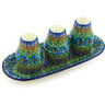 Polish Pottery Salt and Pepper with Toothpick Holder 10&quot; Mardi Gras UNIKAT