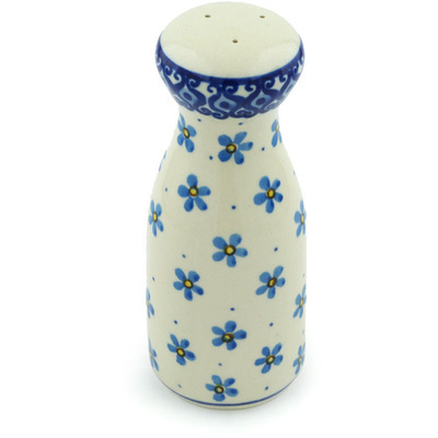 Polish Pottery Salt Shaker 6&quot; Blue Flower Snow