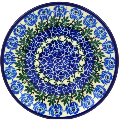 Polish Pottery Saucer 6&quot; Blue Rosette Wreath