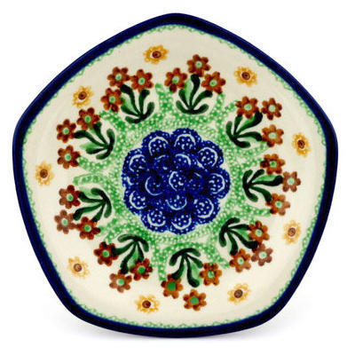 Polish Pottery Saucer 6&quot; Brown Daisy Dance