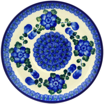 Polish Pottery Saucer 7&quot; Blue Poppies