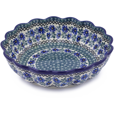 Polish Pottery Scalloped Bowl 12&quot; Blue Chicory