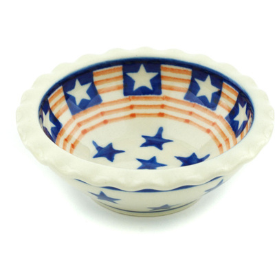 Polish Pottery Scalloped Bowl 3&quot; Stars And Stripes