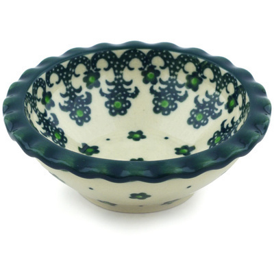 Polish Pottery Scalloped Bowl 3&quot; Winter Green