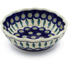 Polish Pottery Scalloped Bowl 6&quot; Peacock Leaves