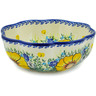 Polish Pottery Scalloped Fluted Bowl 10&quot; Bright Blooms UNIKAT