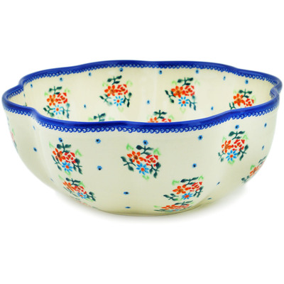 Polish Pottery Scalloped Fluted Bowl 10&quot; Burst Of Spring