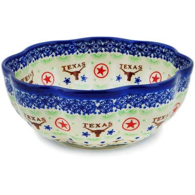 Polish Pottery Scalloped Fluted Bowl 10&quot; Texas State