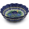Polish Pottery Scalloped Fluted Bowl 6&quot; Brilliant Blue Rose UNIKAT