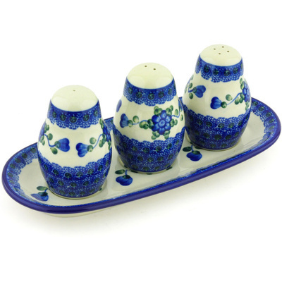 Polish Pottery Seasoning Set 10&quot; Blue Poppies