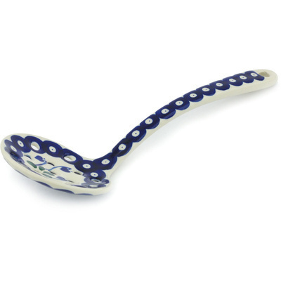 Polish Pottery Serving Spoon with Holes 13&quot; Bleeding Heart Peacock