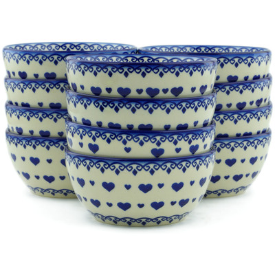 Polish Pottery Set of 12 Bowls 5&quot; Blue Valentine