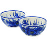 Polish Pottery Set of 2 Bowls  Blue Poppy Dream