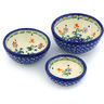 Polish Pottery Set of 3 Nesting Bowls Small Spring Flowers