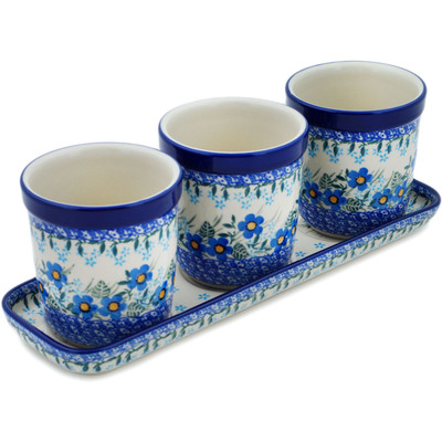 Polish Pottery Set of 3 Planters 12&quot; Blue Joy