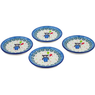 Polish Pottery Set of 4 Coasters 4-inch Teddy Bear UNIKAT