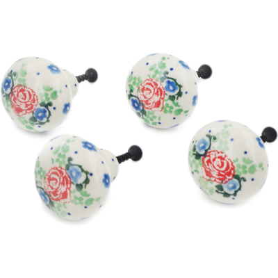 Polish Pottery Set of 4 Drawer Pull Knobs 1-1/2 inch Flower Passion