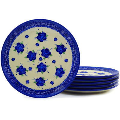 Polish Pottery Set of 6 Plates 10&quot; Bleu-belle Fleur