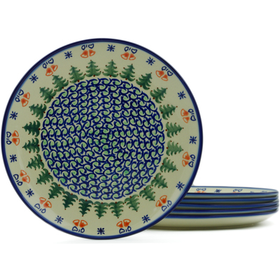 Polish Pottery Set of 6 Plates 10&quot; Evergreen Bells