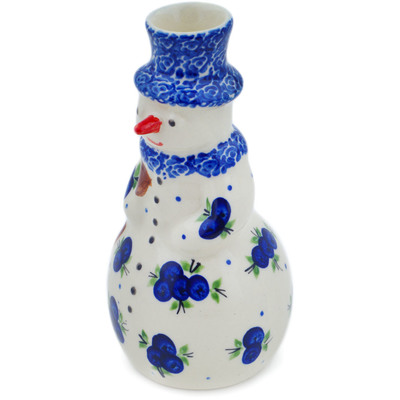 Polish Pottery Snowman Candle Holder 6&quot; Blueberry Dreams
