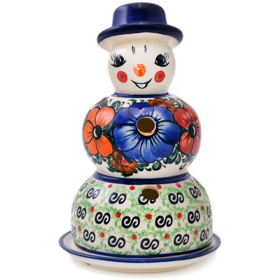 Polish Pottery Snowman Candle Holder 7&quot; Autumn Garden UNIKAT
