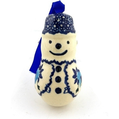 Polish Pottery Snowman Ornament 3&quot; Country Sunrise UNIKAT