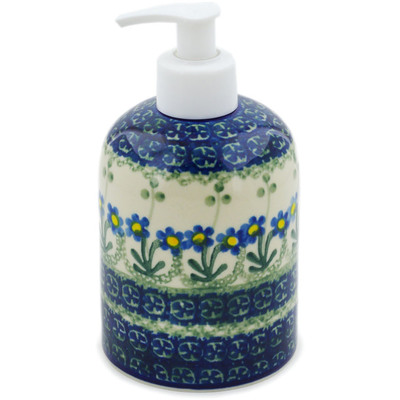 Polish Pottery Soap Dispenser 5&quot; Blue Daisy Circle
