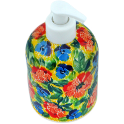Polish Pottery Soap Dispenser 5&quot; Flowers Collected On A Sunny Day UNIKAT