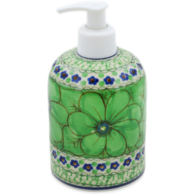 Polish Pottery Soap Dispenser 5&quot; Green Pansies UNIKAT