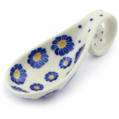 Polish Pottery Spoon 5&quot; Blue Zinnia