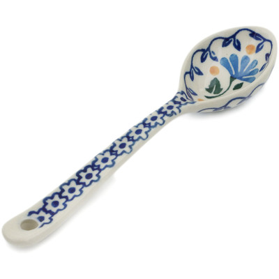 Polish Pottery Spoon 6&quot; Blue Fan Flowers