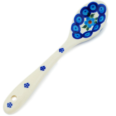 Polish Pottery Spoon 6&quot; Blue Floral Lace