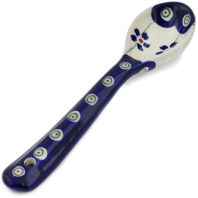 Polish Pottery Spoon 6&quot; Flowering Peacock