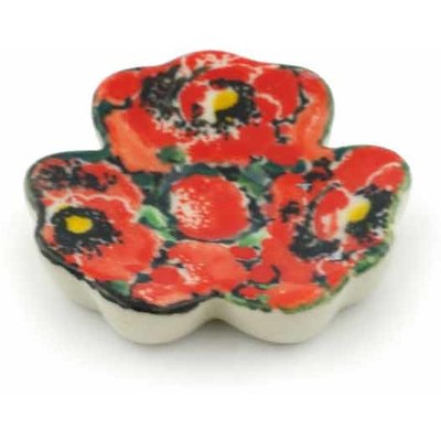 Polish Pottery Spoon Rest 2&quot; Sweet Red Petals UNIKAT
