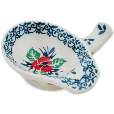 Polish Pottery Spoon Rest 4&quot; Red Pansy