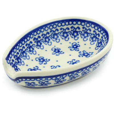 Polish Pottery Spoon Rest 5&quot; Blue Pattern