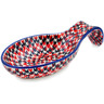 Polish Pottery Spoon Rest 7&quot; Red Houndstooth