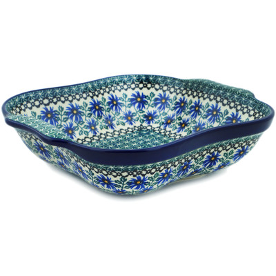 Polish Pottery Square Baker with Handles 11&quot; Blue Chicory