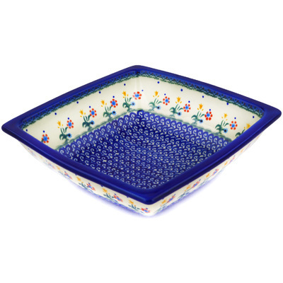 Polish Pottery Square Bowl 10&quot; Spring Flowers