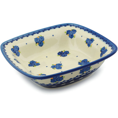Polish Pottery Square Bowl 7&quot; Blueberry Cluster