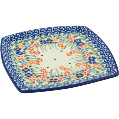 Polish Pottery Square Plate 7&quot; Blissful Daisy