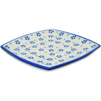 Polish Pottery Square Plate 7&quot; Forget Me Not Swirls