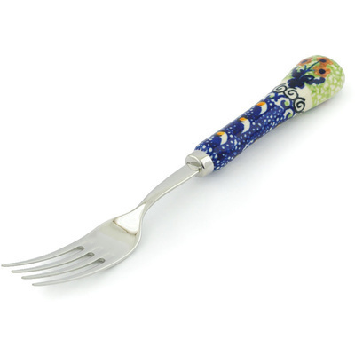 Polish Pottery Stainless Steel Fork 8&quot; Red Daisy Blooms UNIKAT