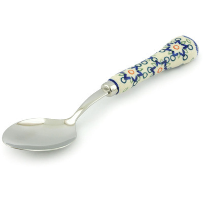Polish Pottery Stainless Steel Spoon 8&quot; Tatted Flower UNIKAT