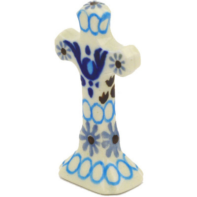 Polish Pottery Standing Cross 2&quot; Blue Ice