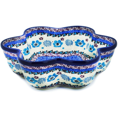 Polish Pottery Star Shaped Bowl 9&quot; Blooming Blues