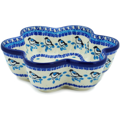 Polish Pottery Star Shaped Bowl 9&quot; Winter Sparrow