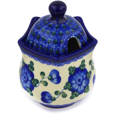 Polish Pottery Sugar Bowl 11 oz Blue Poppies