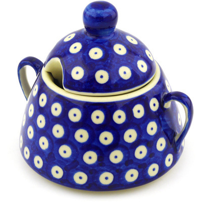 Polish Pottery Sugar Bowl 12 oz Blue Eyed Peacock