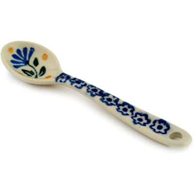 Polish Pottery Sugar Spoon Blue Fan Flowers